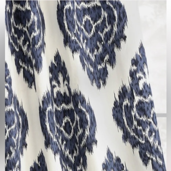 2 Half Price Drapes Ikat Blue Navy Printed Curtain Lined Damask Cotton 50” x 96” - Picture 7 of 7